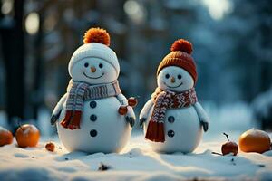 AI generated Charming snowman heralds Christmas celebration holiday cheer AI Generated photo