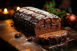 AI generated Classic Yule log a festive treat Christmas cake rolled and adorned for a delightful celebration AI Generated photo