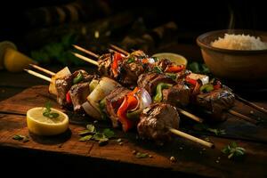 Juicy skewered seekh kababs a mouthwatering blend of spices and grilled goodness AI Generated photo