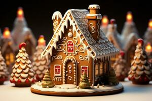 AI generated Christmas gingerbread house Magical fairy tale castle in snowy winter of sugary dreams AI Generated photo