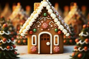 AI generated Christmas gingerbread house Magical fairy tale castle in snowy winter of sugary dreams AI Generated photo