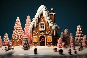 AI generated Christmas gingerbread house Magical fairy tale castle in snowy winter of sugary dreams AI Generated photo