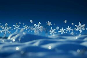 AI generated snowflakes gracefully decorating a winter wonderland Christmas snow light background AI Generated photo