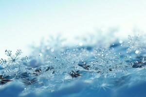 AI generated snowflakes gracefully decorating a winter wonderland Christmas snow light background AI Generated photo