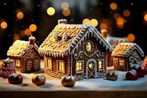 AI generated Christmas gingerbread house Magical fairy tale castle in snowy winter of sugary dreams AI Generated photo