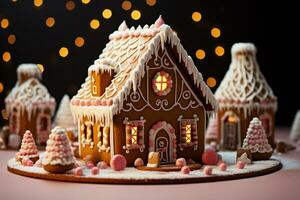 AI generated Christmas gingerbread house Magical fairy tale castle in snowy winter of sugary dreams AI Generated photo