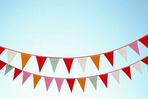 AI generated Vibrant red and white bunting festively hanging with triangular flags for celebrations. AI Generated photo