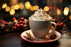 AI generated Classic hot chocolate rich warmth and creamy eggnog festive holiday Christmas  AI Generated photo