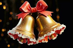 AI generated Shiny Christmas bell jingle bells ringing, spreading holiday cheer with festive joy AI Generated photo