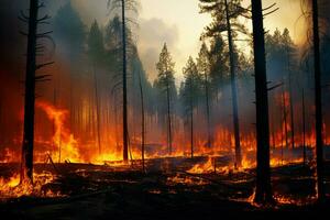 wildfire forest fire Engulfs Woods Fire Spreads Wildly AI Generated photo