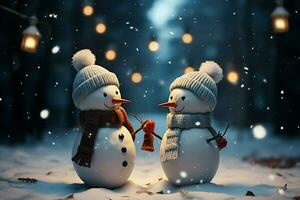 AI generated Charming snowman heralds Christmas celebration holiday cheer AI Generated photo