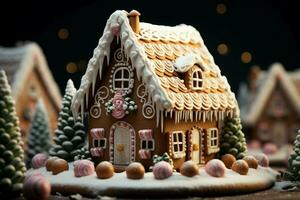 AI generated Christmas gingerbread house Magical fairy tale castle in snowy winter of sugary dreams AI Generated photo