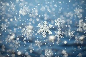 AI generated snowflakes gracefully decorating a winter wonderland Christmas snow light background AI Generated photo