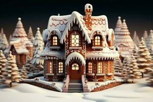 AI generated Christmas gingerbread house Magical fairy tale castle in snowy winter of sugary dreams AI Generated photo