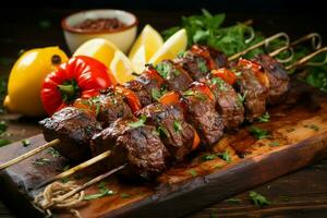 Juicy skewered seekh kababs a mouthwatering blend of spices and grilled goodness AI Generated photo