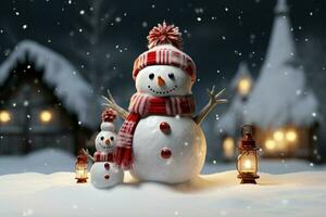 AI generated Charming snowman heralds Christmas celebration holiday cheer AI Generated photo