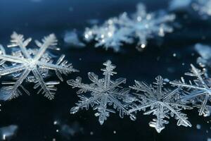 AI generated snowflakes gracefully decorating a winter wonderland Christmas snow light background AI Generated photo