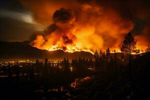 wildfire forest fire Engulfs Woods Fire Spreads Wildly AI Generated photo