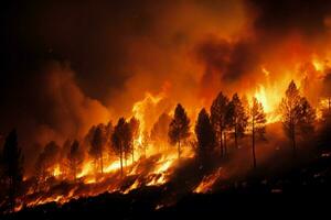 wildfire forest fire Engulfs Woods Fire Spreads Wildly AI Generated photo