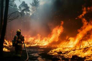 wildfire forest fire Engulfs Woods Fire Spreads Wildly AI Generated photo