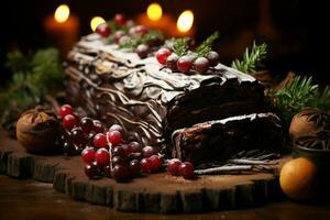 AI generated Classic Yule log a festive treat Christmas cake rolled and adorned for a delightful celebration AI Generated photo