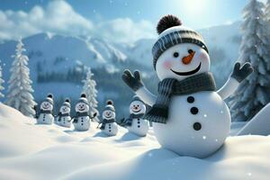 AI generated Charming snowman heralds Christmas celebration holiday cheer AI Generated photo