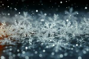 AI generated snowflakes gracefully decorating a winter wonderland Christmas snow light background AI Generated photo