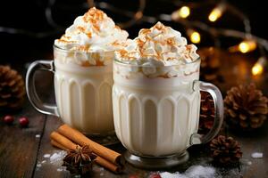 AI generated Classic hot chocolate rich warmth and creamy eggnog festive holiday Christmas  AI Generated photo