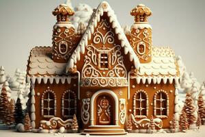 AI generated Christmas gingerbread house Magical fairy tale castle in snowy winter of sugary dreams AI Generated photo