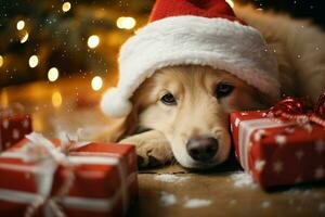 AI generated Christmas festivities with a lovable dog celebrating with festive decorations and holiday joy AI Generated photo