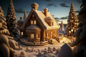 AI generated Christmas gingerbread house Magical fairy tale castle in snowy winter of sugary dreams AI Generated photo