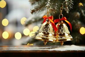 AI generated Shiny Christmas bell jingle bells ringing, spreading holiday cheer with festive joy AI Generated photo