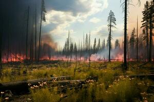 wildfire forest fire Engulfs Woods Fire Spreads Wildly AI Generated photo