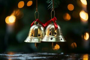 AI generated Shiny Christmas bell jingle bells ringing, spreading holiday cheer with festive joy AI Generated photo