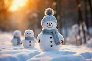 AI generated Charming snowman heralds Christmas celebration holiday cheer AI Generated photo