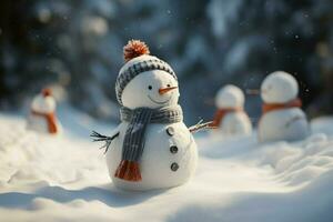 ai generado encantador monigote de nieve heraldos Navidad celebracion fiesta animar ai generado foto