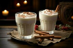 AI generated Classic hot chocolate rich warmth and creamy eggnog festive holiday Christmas  AI Generated photo