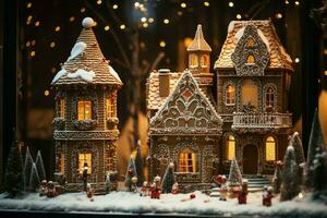 AI generated Christmas gingerbread house Magical fairy tale castle in snowy winter of sugary dreams AI Generated photo