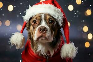 ai generado Navidad festividades con un amable perro celebrando con festivo decoraciones y fiesta alegría ai generado foto