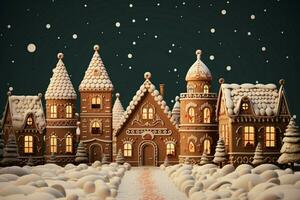 AI generated Christmas gingerbread house Magical fairy tale castle in snowy winter of sugary dreams AI Generated photo