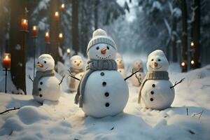 AI generated Charming snowman heralds Christmas celebration holiday cheer AI Generated photo