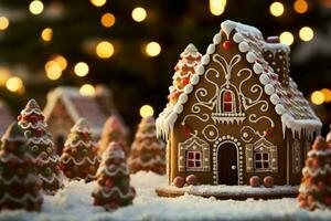 AI generated Christmas gingerbread house Magical fairy tale castle in snowy winter of sugary dreams AI Generated photo