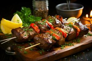 Juicy skewered seekh kababs a mouthwatering blend of spices and grilled goodness AI Generated photo