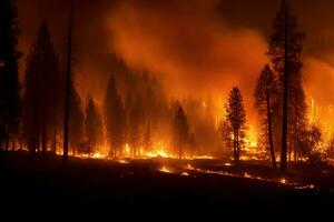 wildfire forest fire Engulfs Woods Fire Spreads Wildly AI Generated photo