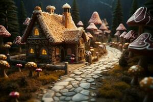 AI generated Christmas gingerbread house Magical fairy tale castle in snowy winter of sugary dreams AI Generated photo