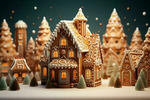 AI generated Christmas gingerbread house Magical fairy tale castle in snowy winter of sugary dreams AI Generated photo