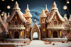 AI generated Christmas gingerbread house Magical fairy tale castle in snowy winter of sugary dreams AI Generated photo