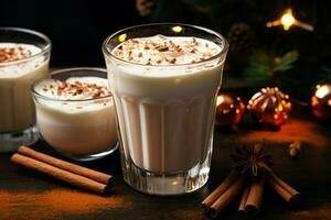 AI generated Classic hot chocolate rich warmth and creamy eggnog festive holiday Christmas  AI Generated photo