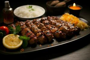 Juicy skewered seekh kababs a mouthwatering blend of spices and grilled goodness AI Generated photo