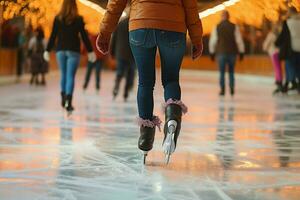 ai generado festivo hielo Patinaje un invierno alegría ese capturas el Navidad espíritu ai generado foto